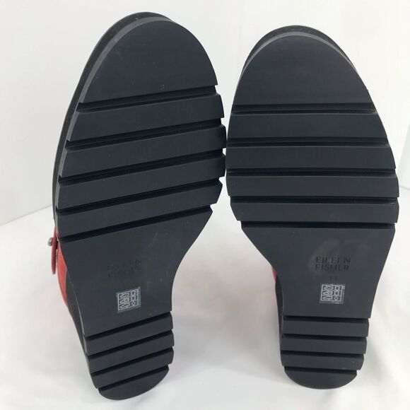Eileen Fisher TINKER Brick Red Suede Leather Wedge Heel Lug Sole Ankle Bootie - Picture 14 of 16